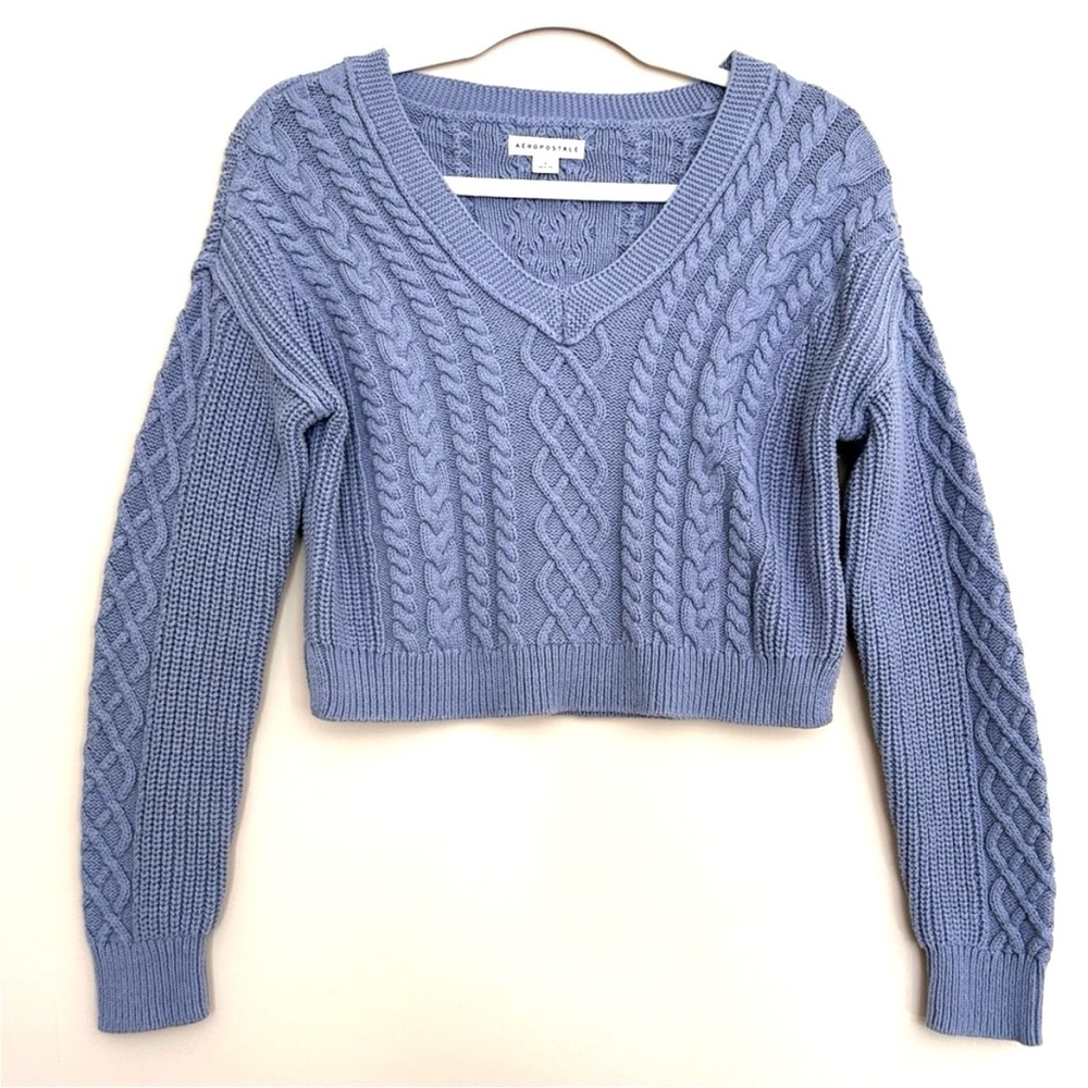 🔸Aeropostale Women’s Blue Cable Knit V-Neck Sweater